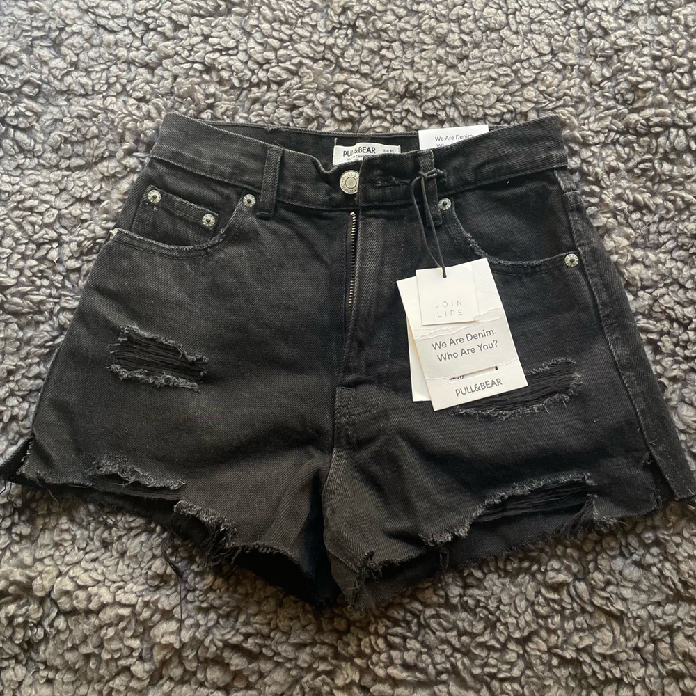 Pull and Bear black distressed shorts